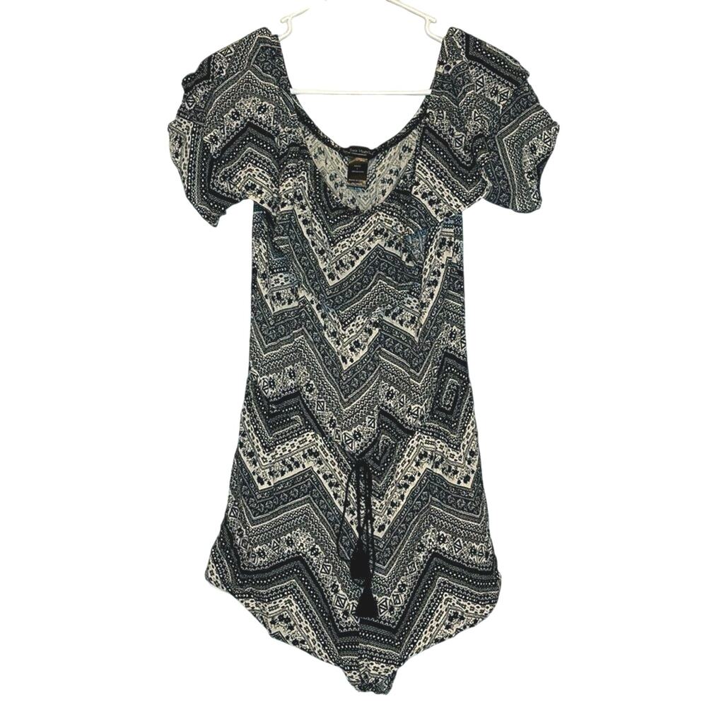 See You Monday Rayon Romper Navy Cream Festival Boho Size Large